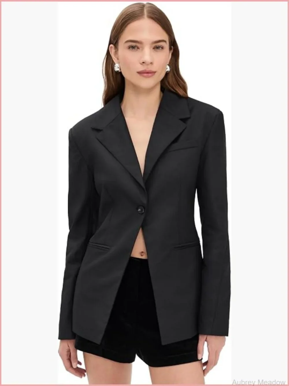 Women's Notch Lapel Blazer with Shoulder Pads - Lightweight Twill